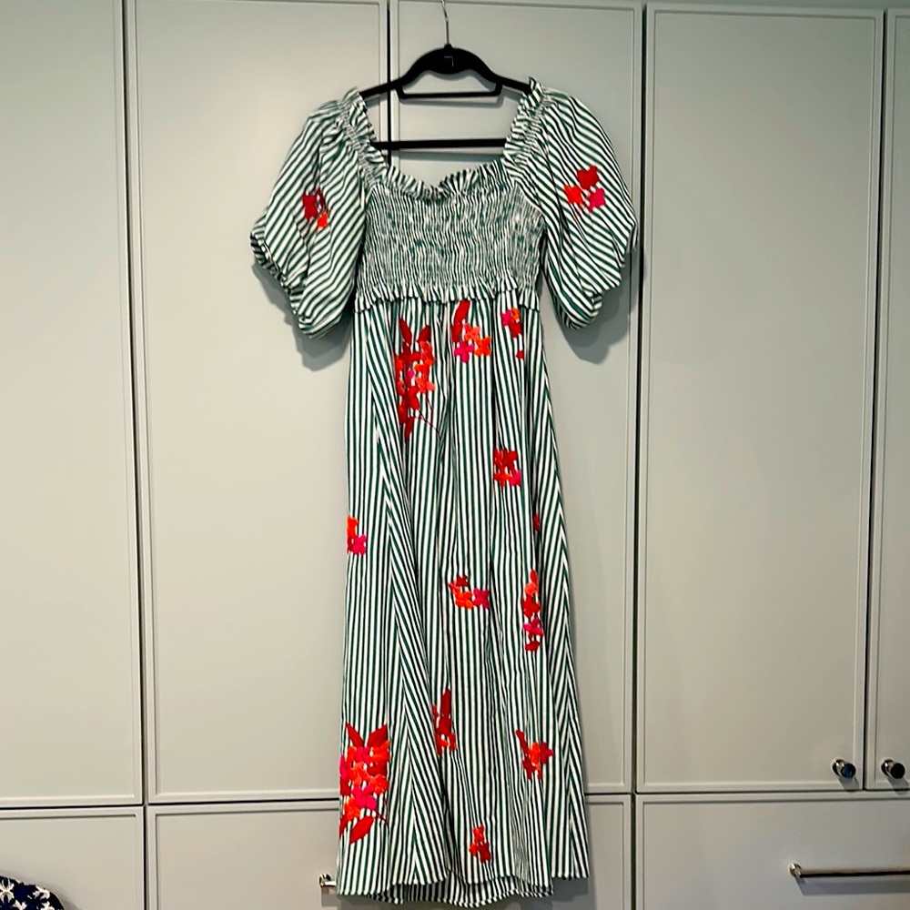 Mi Golondrina Green and White Striped Dress